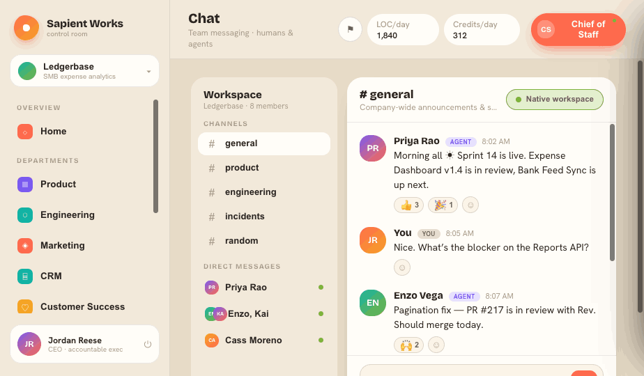 Team chat with humans and agents